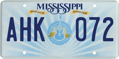 MS license plate AHK072