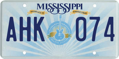 MS license plate AHK074