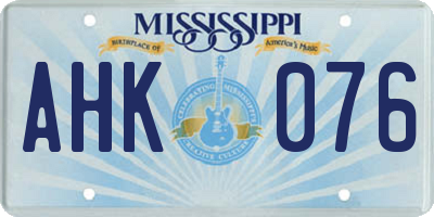 MS license plate AHK076