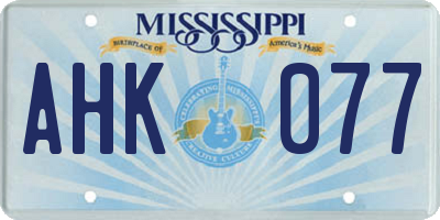MS license plate AHK077