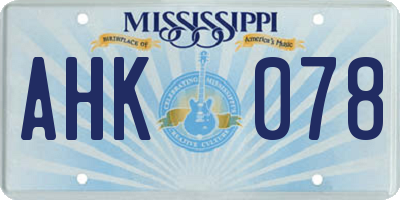 MS license plate AHK078