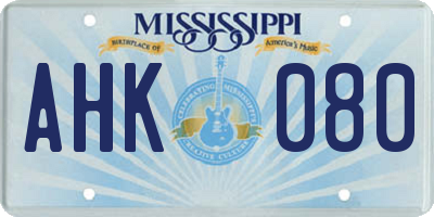 MS license plate AHK080