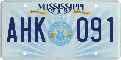 MS license plate AHK091