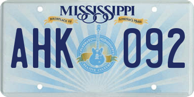MS license plate AHK092
