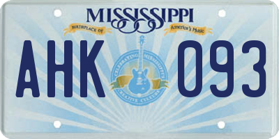 MS license plate AHK093