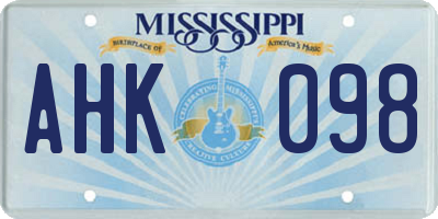 MS license plate AHK098