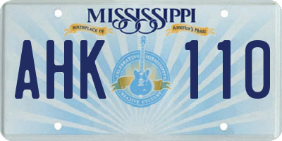 MS license plate AHK110