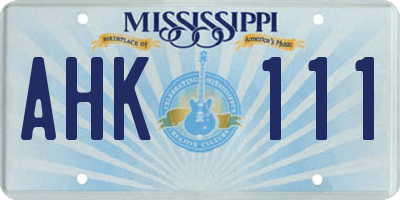 MS license plate AHK111
