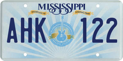 MS license plate AHK122