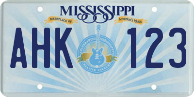 MS license plate AHK123