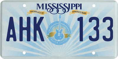 MS license plate AHK133