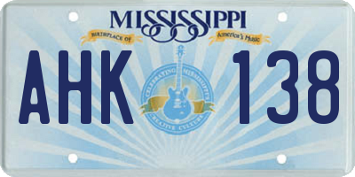 MS license plate AHK138
