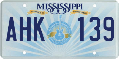 MS license plate AHK139