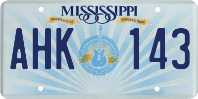 MS license plate AHK143