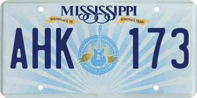 MS license plate AHK173