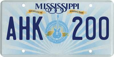 MS license plate AHK200