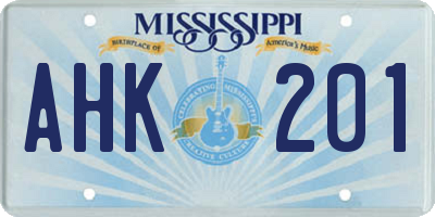 MS license plate AHK201