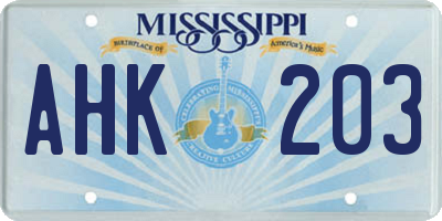 MS license plate AHK203