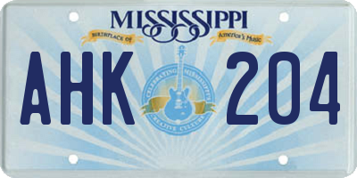 MS license plate AHK204