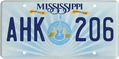 MS license plate AHK206