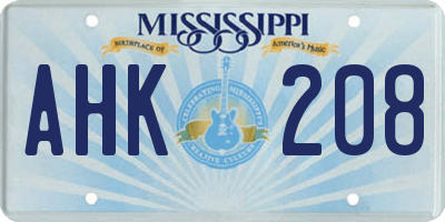 MS license plate AHK208