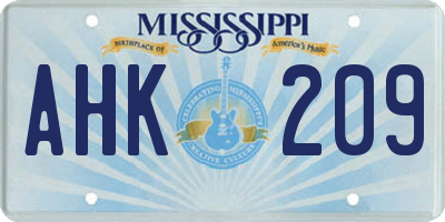 MS license plate AHK209