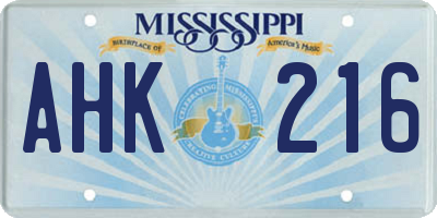 MS license plate AHK216