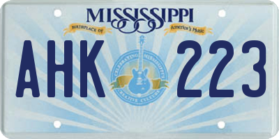 MS license plate AHK223
