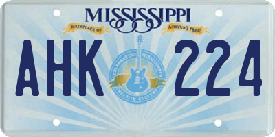MS license plate AHK224