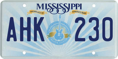 MS license plate AHK230