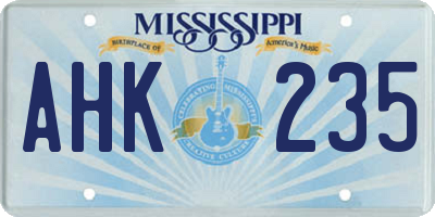 MS license plate AHK235
