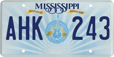 MS license plate AHK243