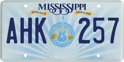 MS license plate AHK257