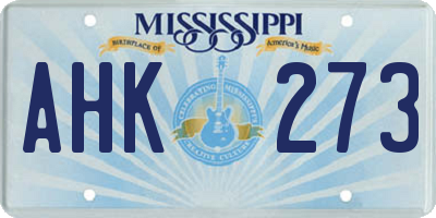 MS license plate AHK273