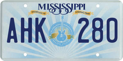 MS license plate AHK280