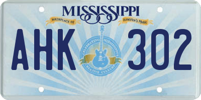 MS license plate AHK302