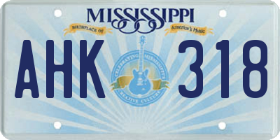 MS license plate AHK318