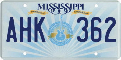 MS license plate AHK362