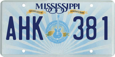 MS license plate AHK381