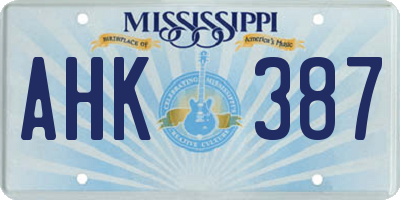 MS license plate AHK387
