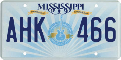 MS license plate AHK466