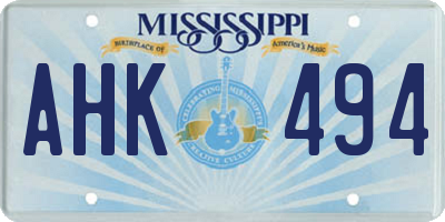MS license plate AHK494