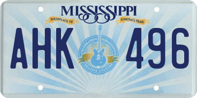 MS license plate AHK496