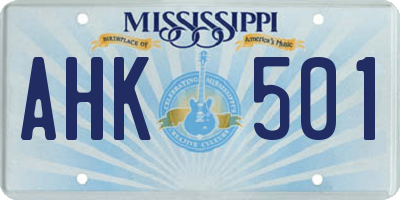 MS license plate AHK501