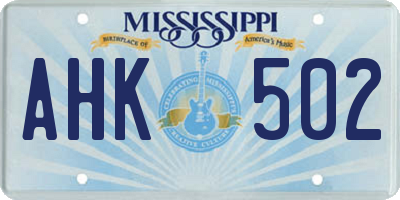 MS license plate AHK502