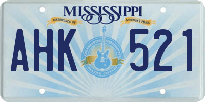 MS license plate AHK521