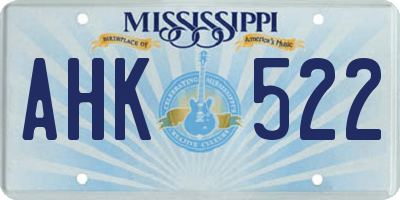 MS license plate AHK522