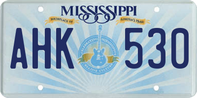 MS license plate AHK530