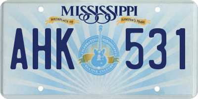 MS license plate AHK531