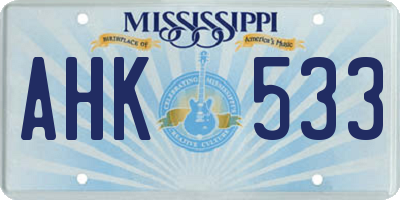 MS license plate AHK533
